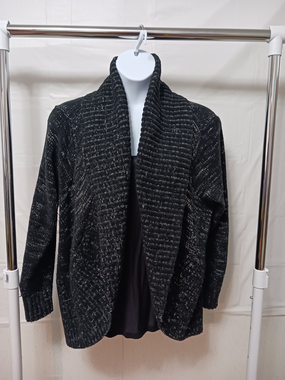 Pure Energy Black Marled Open-Front Cardigan